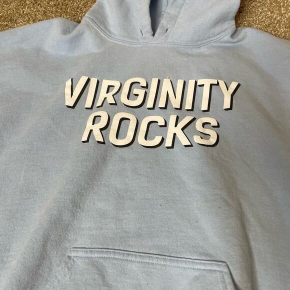 Virginity Rocks hoodie sweatshirt blue Danny Duncan SZ M 100% Cotton - Picture 8 of 8